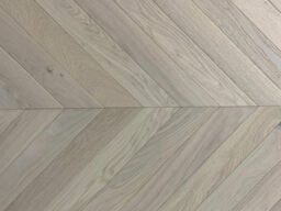 Xylo Pearl White Stained Engineered Oak Flooring, Rustic, Chevron, Brushed & UV Oiled, 90x14x540mm