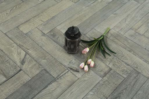 Tradition Select Engineered Oak Herringbone Flooring, Bespoke, Dark Grey, Brushed With Saw Marks, 115x18x600mm