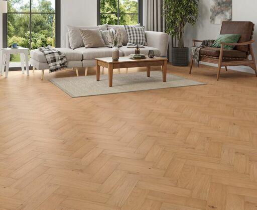 Amberstem Herringbone Engineered Light Oak Flooring, Brushed, Invisible, UV Oiled, 90x14x300mm
