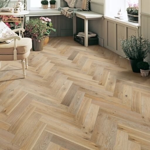 Elka Whitewashed Oak Herringbone Engineered Flooring, 120x14x600mm