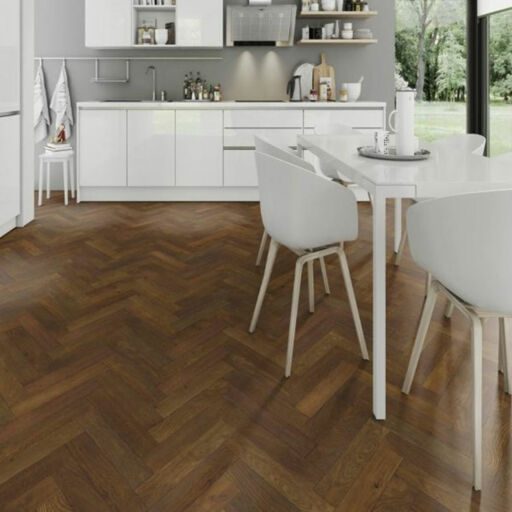 Evergreen Arden Chestnut Engineered Oak Flooring, Herringbone, Natural, Brushed & Lacquered, 90x14x400mm