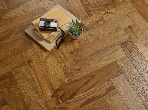 Evolve Mayfair, Engineered Oak Flooring, Herringbone, Cognac, Brushed & Lacquered, 90x15x400mm Image 1