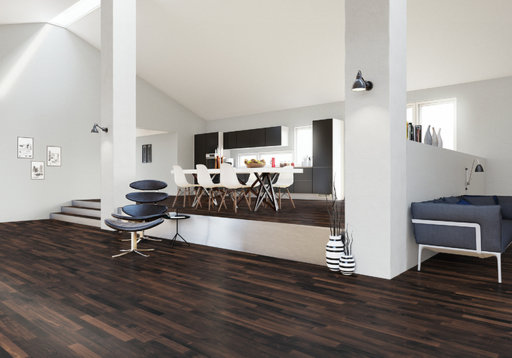 Junckers Solid Black Oak 2-Strip Flooring, Ultra Matt Lacquered, Harmony, 129x22 mm
