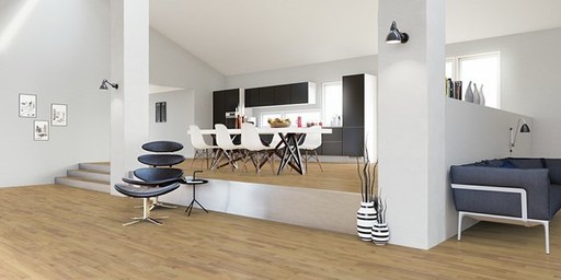Junckers Solid Nordic Oak 2-Strip Flooring, Ultra Matt Lacquered, Harmony, 129x14 mm