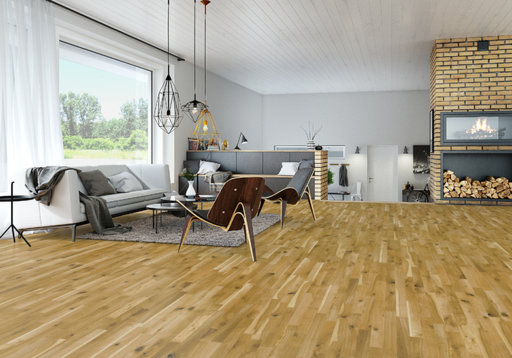 Junckers Solid Oak 2-Strip Flooring, Ultra Matt Lacquered, Variation, 129x14 mm
