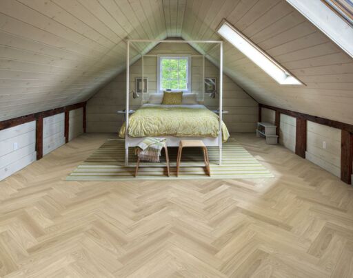 Kahrs Dim White Herringbone Engineered Oak Flooring, Prime, Oiled, 120x11x600mm