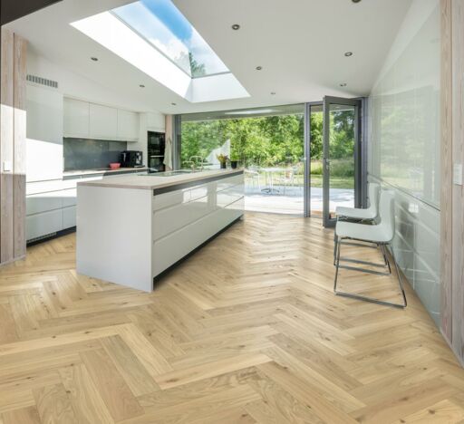 Kahrs Herringbone Oak CC Dim White Engineered Flooring, Natural, Brushed & Oiled, 120x600x11mm
