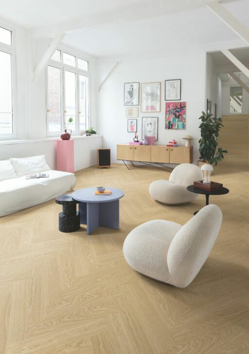 QuickStep Alpha Ciro, Pure Oak Blush Herringbone Vinyl Flooring, 126x6x630mm