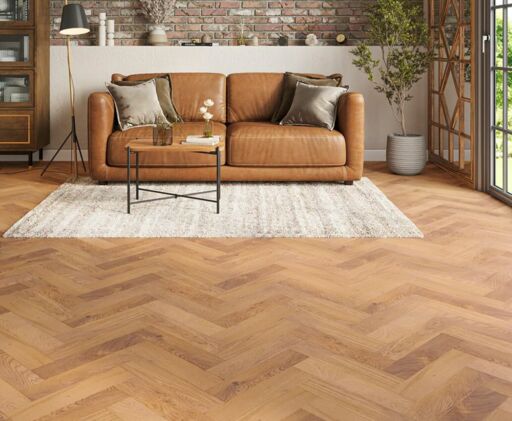 Stonewort Herringbone Engineered Oak Flooring, Smoked, Brushed, UV Lacquered, 90x15x400mm