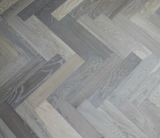 Tradition Engineered Oak Parquet Flooring, Herringbone, Smoke Grey, UV Oiled, 90x14x450mm