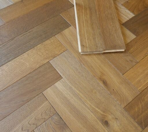 Tradition Engineered Oak Parquet Flooring, Herringbone, Smoked, Brushed & Oiled, 90x14x450mm