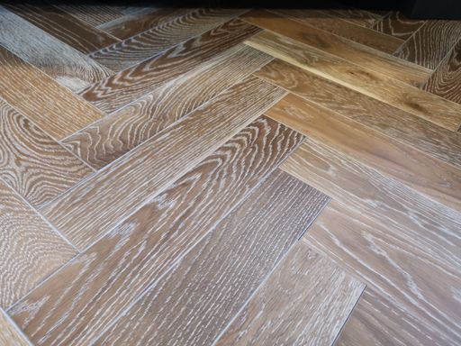 Tradition Engineered Oak Parquet Flooring, Herringbone, Smoked White, UV Oiled, 90x14x450 mm Image 1