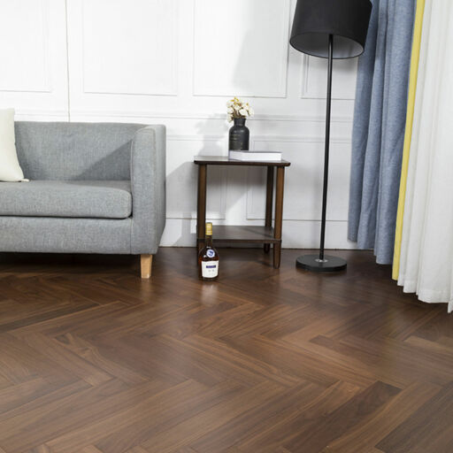 Tradition Walnut Herringbone Engineered Parquet Flooring, Natural, UV Oiled, 125x14x600mm Image 1