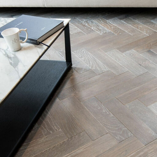 V4 Deco Parquet, Silver Haze Engineered Oak Flooring, Rustic, Stained, Brushed & Hardwax Oiled, 90x15x360mm Image 4