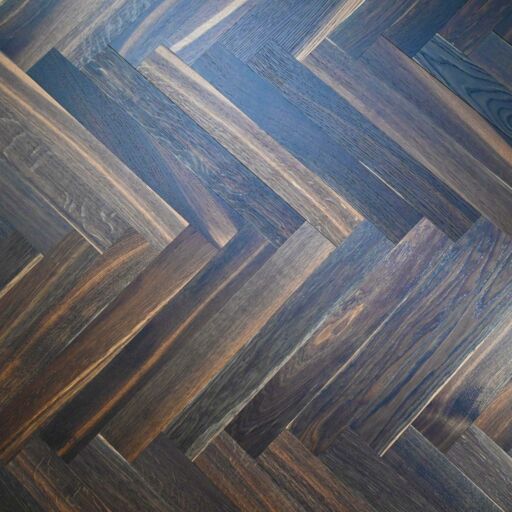 V4 Tundra Herringbone, Smoked Oak Engineered Flooring, Rustic, Brushed & UV Oiled, 70x11x490mm Image 1