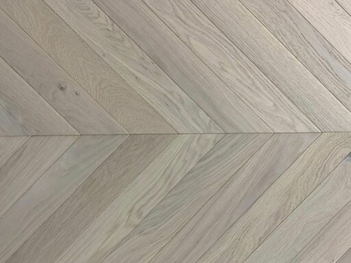 Xylo Pearl White Stained Engineered Oak Flooring, Rustic, Chevron, Brushed & UV Oiled, 90x14x540mm