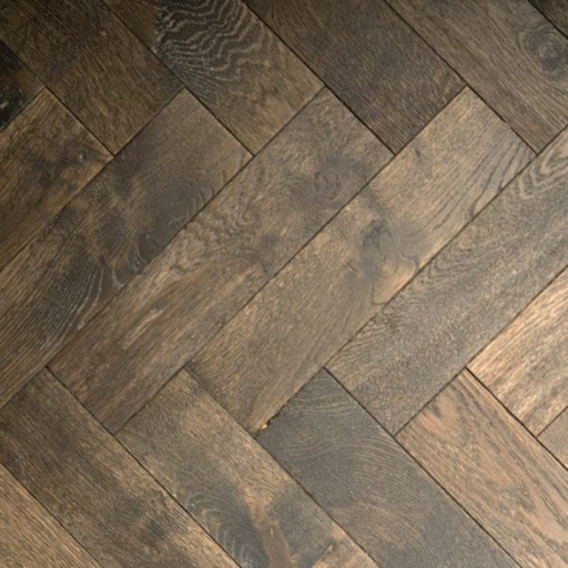 V4 Foundry Steel Engineered Oak Parquet Flooring, Rustic, Distressed, Stained, Handfinished & UV Oiled, 90x14x360 mm Image 1