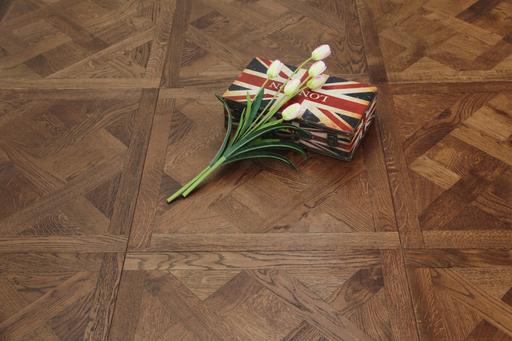 Tradition Select Engineered Oak Parquet Flooring, Brushed, Dark Mahagony Stained, Natural Oiled, 580x20x580mm