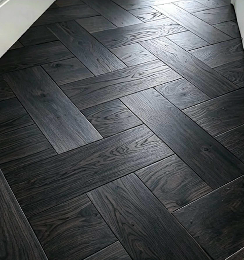 Tradition Select Engineered Oak Parquet Flooring, Black Stained, UV Oiled, 190x15x190mm