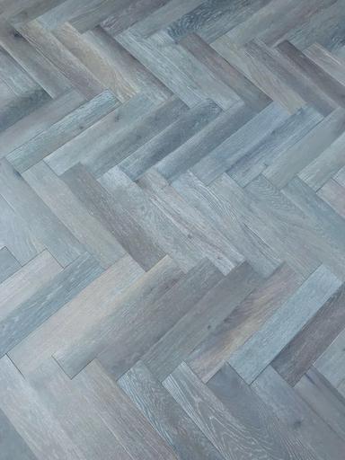 Tradition Select Engineered Oak Herringbone Flooring, Brushed, Dark Grey, UV Oiled, 90x15x450mm