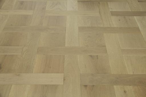 Tradition Select Engineered Oak Parquet Flooring, Brushed, Light Grey Lacquered, 240x15x240mm